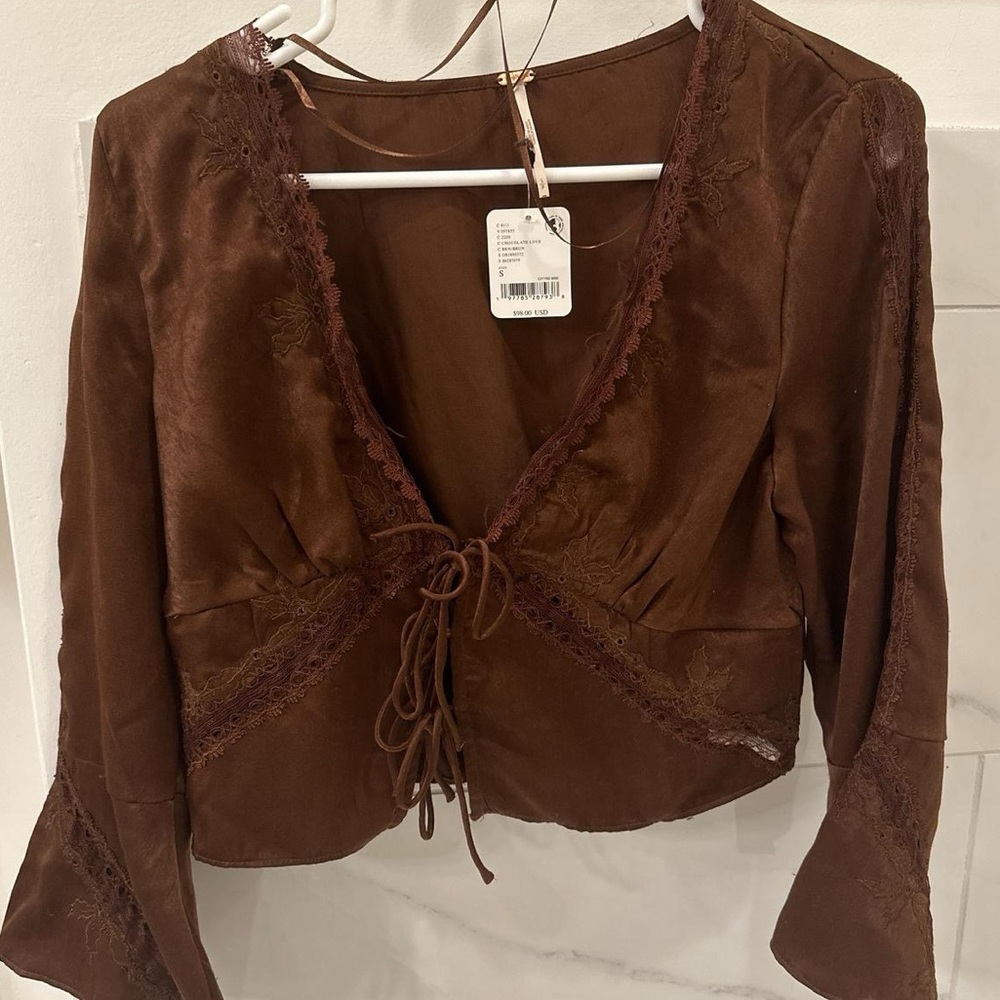 FREE PEOPLE chocolate love satin and lace top NEW